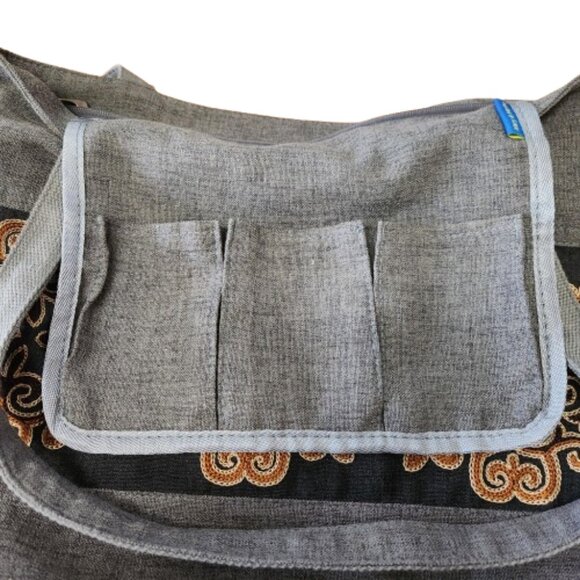 Mary & Martha Embroidered Tote Bag – Zippered Closure – Gray & Gold - Picture 10 of 10